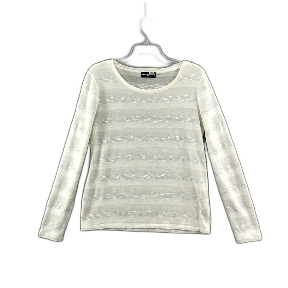 Karl Lagerfeld Paris Knit Top Women Medium Shimmering Stripe Long Sleeve Outdoor